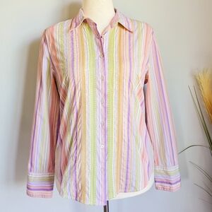 Robert Graham, Pastel Stripe Embroidered Button Front Shirt, Womens Size Large